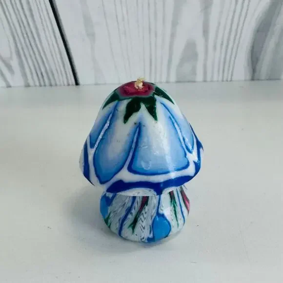 Vintage Blue Swirl Millefiori Mushroom Candle Unused